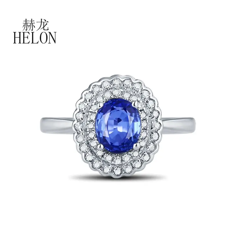 HELON Solid 18k White Gold AU750 6X5mm Oval Genuine Sapphire Diamonds Women Party Jewelry Engagement Ring Women Gemstone Ring
HELON Solid 18k White Gold AU750 6X5mm Oval Genuine Sapphire Diamonds Women Party Jewelry Engagement Ring Women Gemstone Ring
