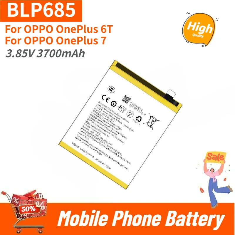 High Quality BLP685 Phone Battery 3.85V 3700mAh For OPPO OnePlus 6T/7 A6010 Brand New Replacement Battery
High Quality BLP685 Phone Battery 3.85V 3700mAh For OPPO OnePlus 6T/7 A6010 Brand New Replacement Battery