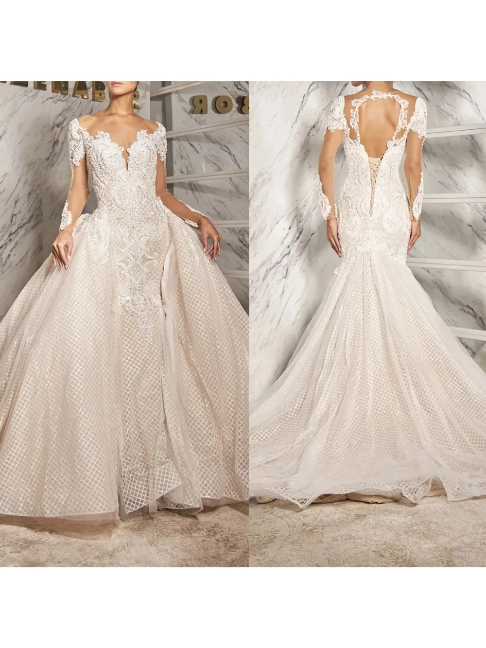 Elegant Mermaid Wedding Dresses Long Sleeves Beads Appliques Ball Bridal Gowns Customized Detachable Train Vestidos De Fiesta
Elegant Mermaid Wedding Dresses Long Sleeves Beads Appliques Ball Bridal Gowns Customized Detachable Train Vestidos De Fiesta