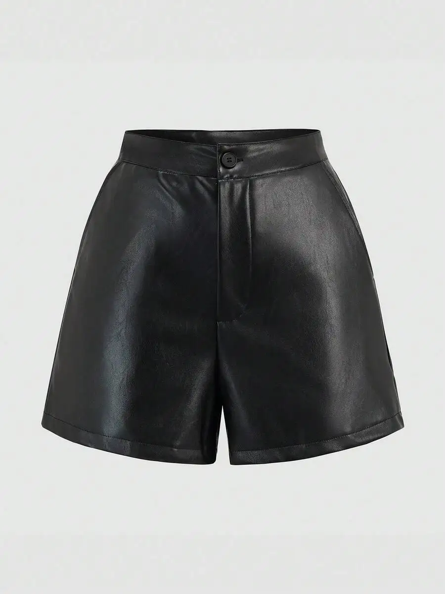 Black PU High Waist Shorts With Button Closure And Slant Pockets Casual Style
Black PU High Waist Shorts With Button Closure And Slant Pockets Casual Style