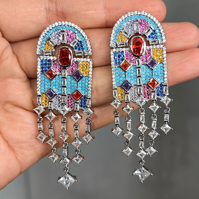 Wedding Bridal Earrings sparkly Colorful Zirconia Long Tassel pendant Earrings Women Evening Party Luxury Jewelry Female Gift
Wedding Bridal Earrings sparkly Colorful Zirconia Long Tassel pendant Earrings Women Evening Party Luxury Jewelry Female Gift