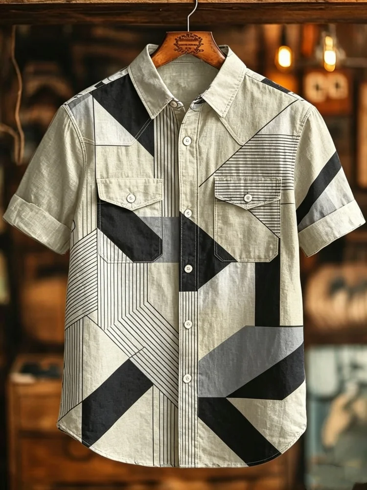 Men Summer Striped Slim Fit Shirt Retro Geometric Print Short Sleeve Casual Button Down Tops Vintage Streetwear
Men Summer Striped Slim Fit Shirt Retro Geometric Print Short Sleeve Casual Button Down Tops Vintage Streetwear