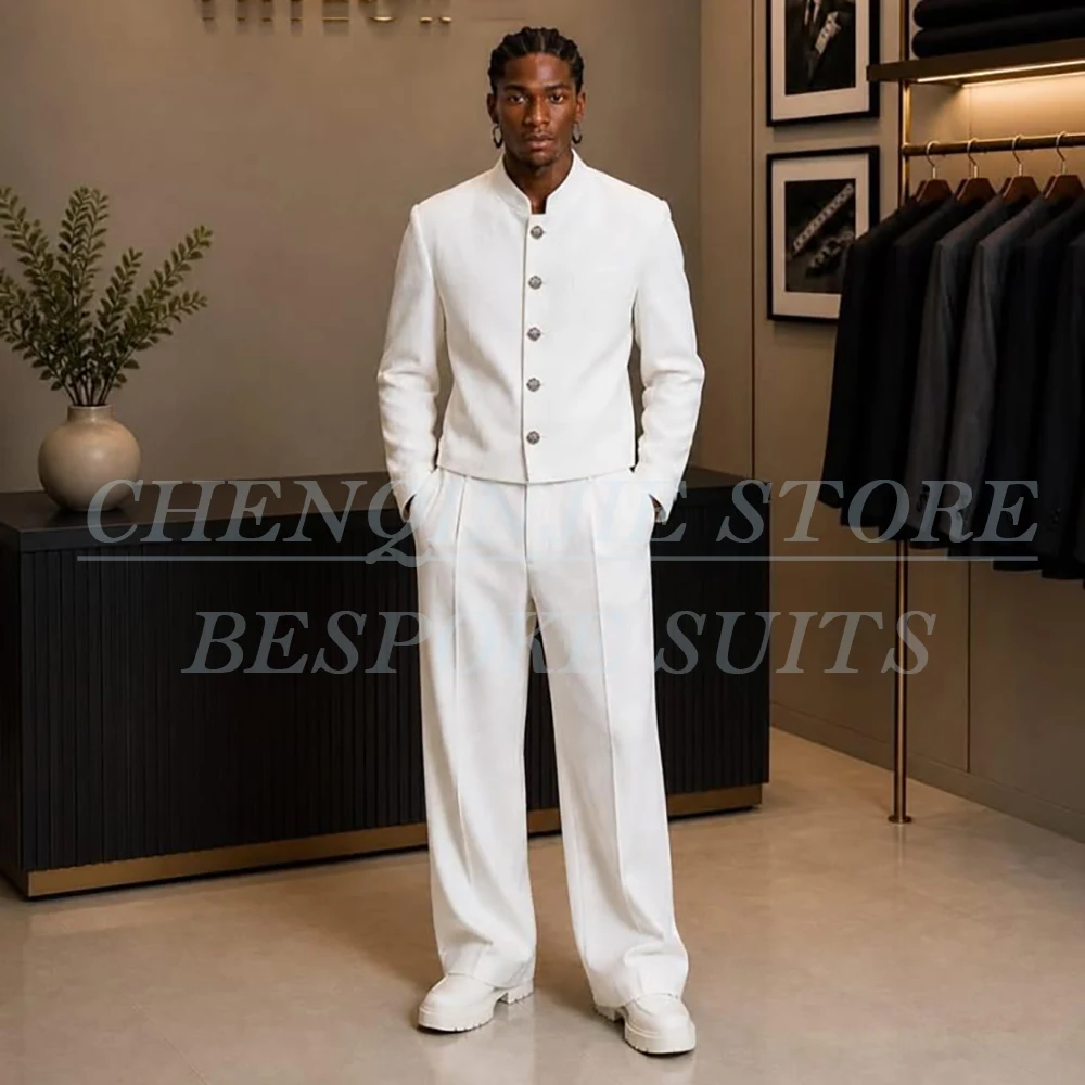 Customized White Men's Suits 2 Piece Jacket Pants Sets Luxury Single Breasted Stand Lapel Full Sets Wedding Clothing Blazer
Customized White Men's Suits 2 Piece Jacket Pants Sets Luxury Single Breasted Stand Lapel Full Sets Wedding Clothing Blazer