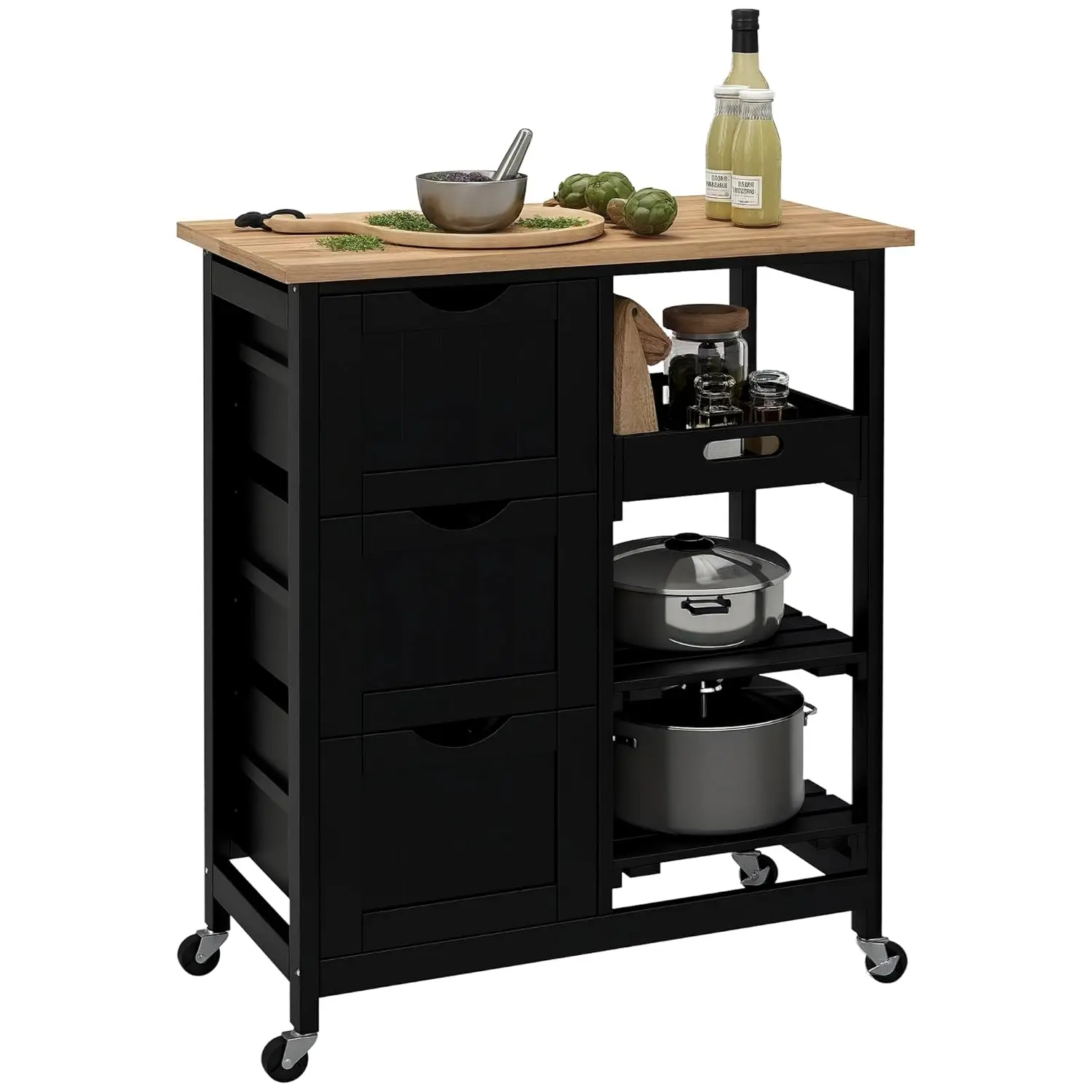Compact Rolling Kitchen Island Cart with Wood Top Bar Serving Trolley Wheels Featuring Shelves And Drawers for Home.Customized
Compact Rolling Kitchen Island Cart with Wood Top Bar Serving Trolley Wheels Featuring Shelves And Drawers for Home.Customized