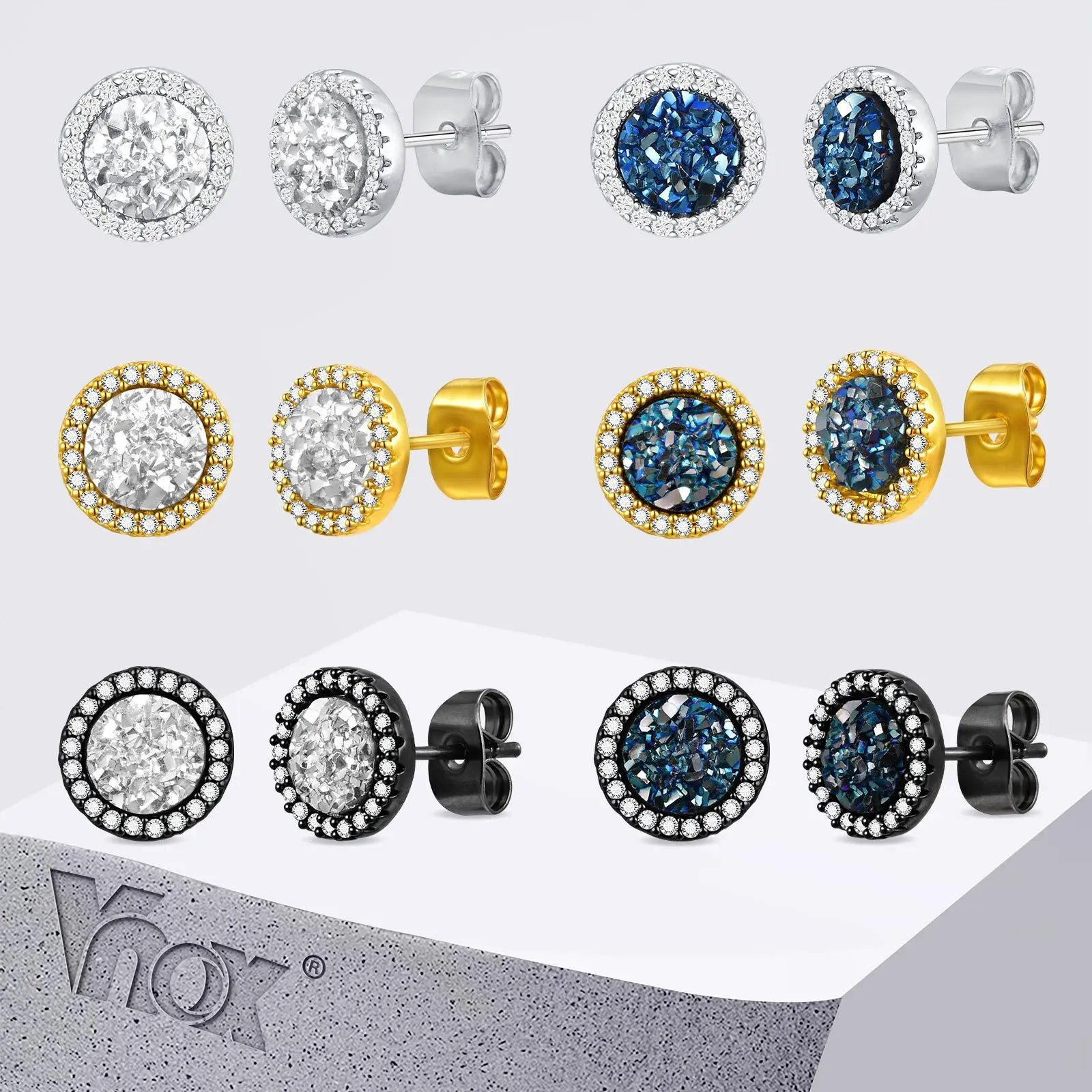 Vnox Round Stud Earrings for Men Women, 9mm Blue/White Zircon Copper Earrings with Butterfly Backs, Punk Hiphop Jewelry Gifts 
Vnox Round Stud Earrings for Men Women, 9mm Blue/White Zircon Copper Earrings with Butterfly Backs, Punk Hiphop Jewelry Gifts
