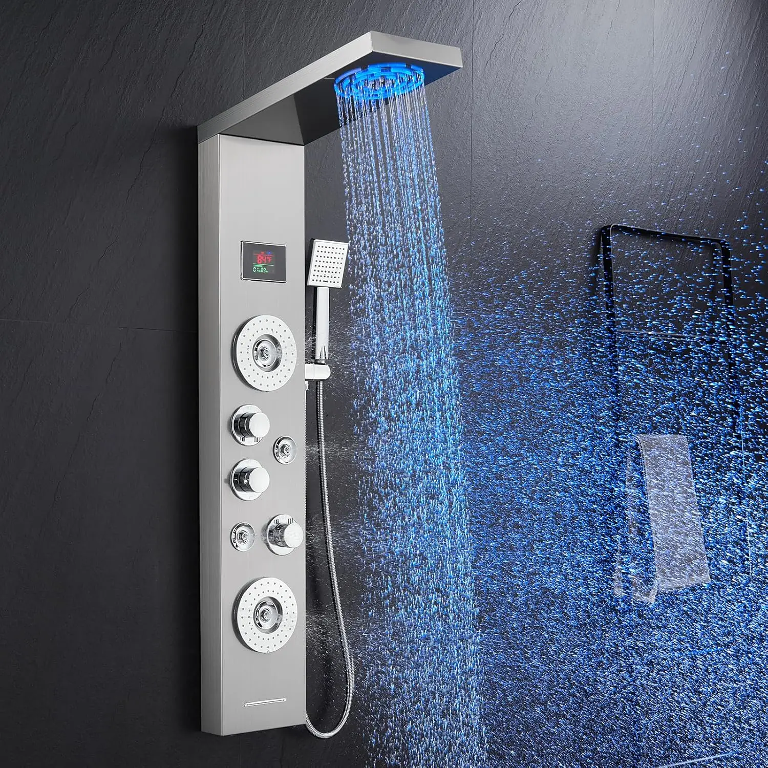 ROVATE LED Shower Panel Tower System with Rainfall and Mist Shower Head, 6-in-1 Shower Panels with Jets and Handheld and Digital
ROVATE LED Shower Panel Tower System with Rainfall and Mist Shower Head, 6-in-1 Shower Panels with Jets and Handheld and Digital