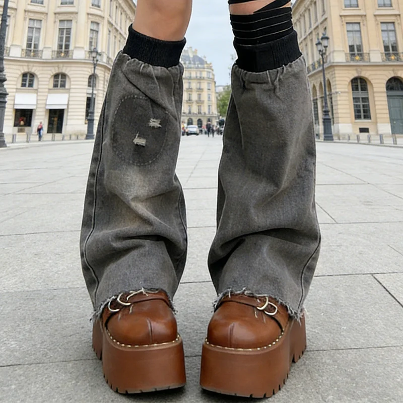 PBAP Destroyed Women Denim Boots Cover Light Wash Patchwork Knee Long Raw Edge Flared Leg Warmers Grunge Harajuku Streetwear
PBAP Destroyed Women Denim Boots Cover Light Wash Patchwork Knee Long Raw Edge Flared Leg Warmers Grunge Harajuku Streetwear