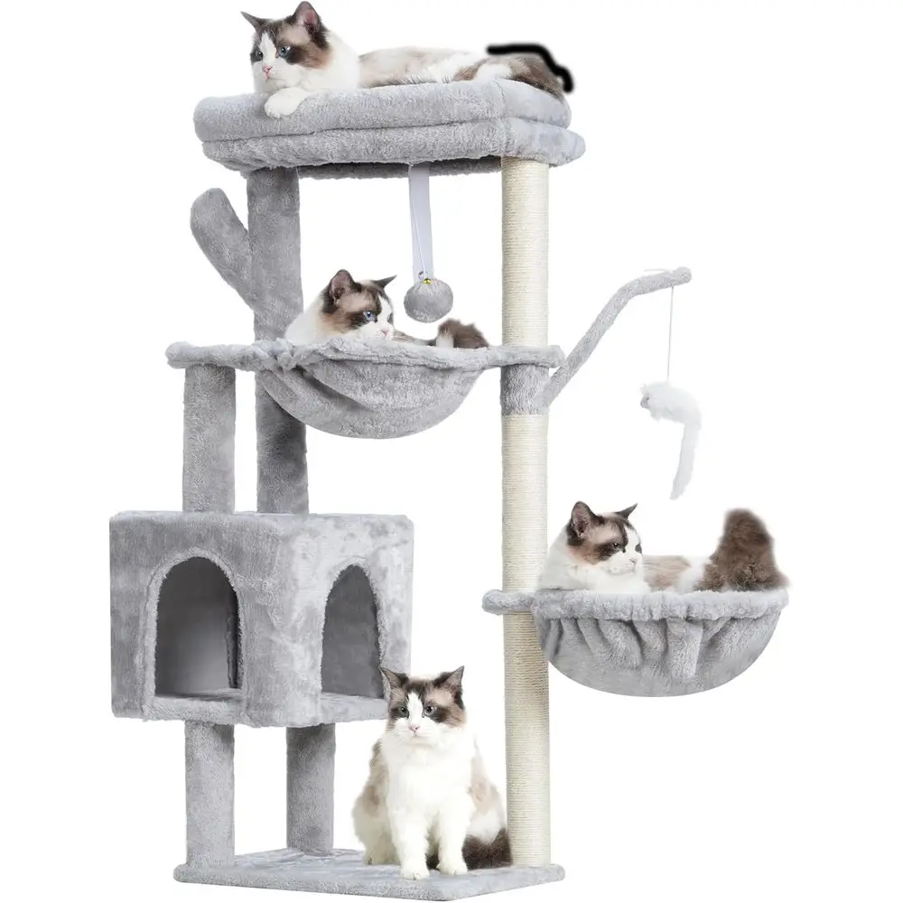 39.4 Indoor Cat Tower with Scratching Post, 2 Baskets, Dangling Toy, Light Gray
39.4 Indoor Cat Tower with Scratching Post, 2 Baskets, Dangling Toy, Light Gray