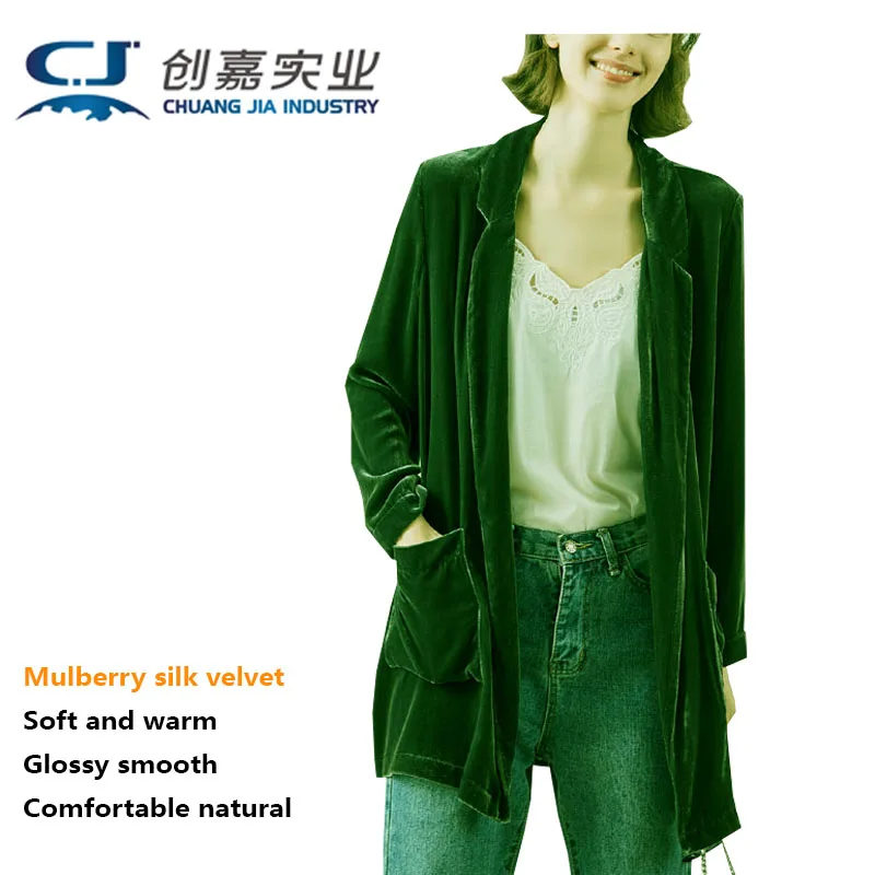 Real Silk Velvet Spring and Autumn Coat Women's Luxury Fashion Dark Green Retro Casual Mid-length Suit Collar Top Good Quality
Real Silk Velvet Spring and Autumn Coat Women's Luxury Fashion Dark Green Retro Casual Mid-length Suit Collar Top Good Quality