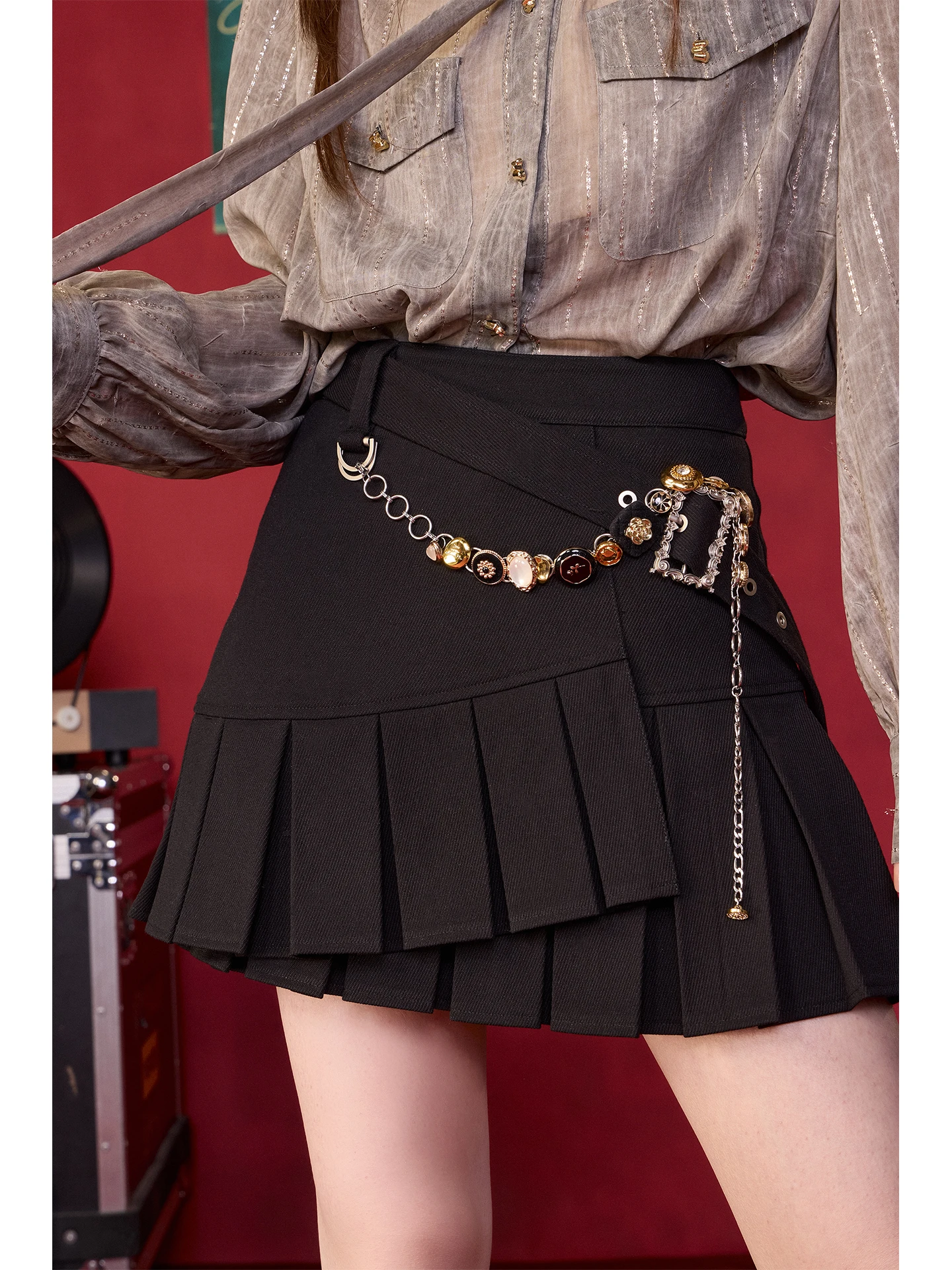 TUNT Early Autumn Skirt Tnt Legs Decorative Waist Belt Asymmetrical Pleated f Skirt Women's High Waist Polyester Fiber
TUNT Early Autumn Skirt Tnt Legs Decorative Waist Belt Asymmetrical Pleated f Skirt Women's High Waist Polyester Fiber