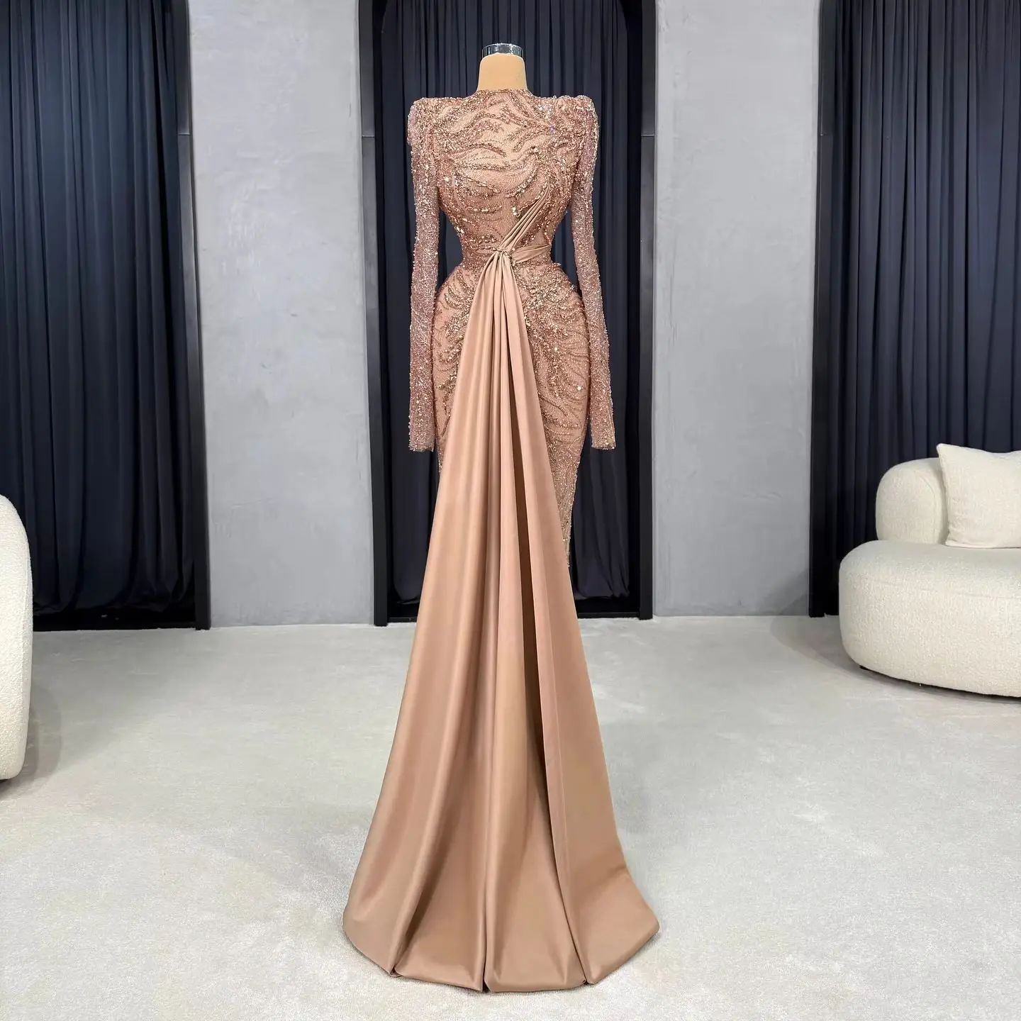 Brown Lace Long Sleeve Mermaid Evening Gown Customized Floor Length Mermaid Party Dress Arabic Women's Prom Dresses 2026 Robes
Brown Lace Long Sleeve Mermaid Evening Gown Customized Floor Length Mermaid Party Dress Arabic Women's Prom Dresses 2026 Robes