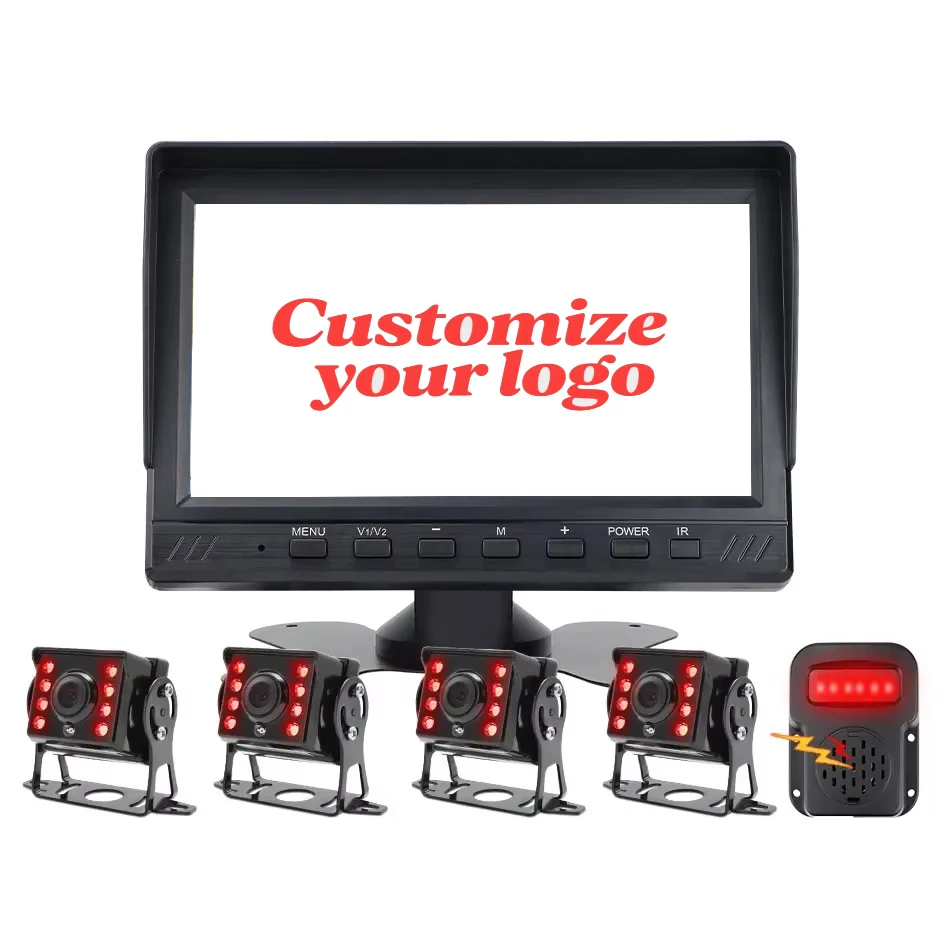 Blind Spot 7 Inch 4 Channel AHD 1080P DVR Split Screen Recorder For Truck Bus RV Van Trailer With IR Night Vision Camera