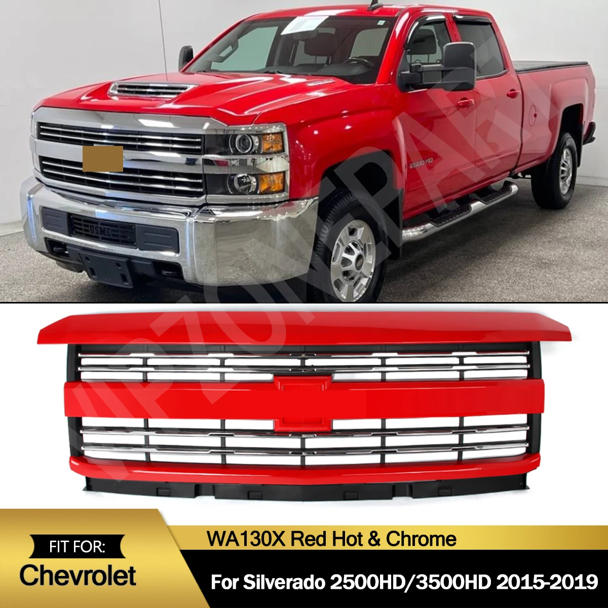 OEM Replacement For Chevrolet Silverado 2500HD 3500HD 2015-2019 Grille Red Hot WA130X Front Bumper Upper Grills Aftermarket Part
OEM Replacement For Chevrolet Silverado 2500HD 3500HD 2015-2019 Grille Red Hot WA130X Front Bumper Upper Grills Aftermarket Part