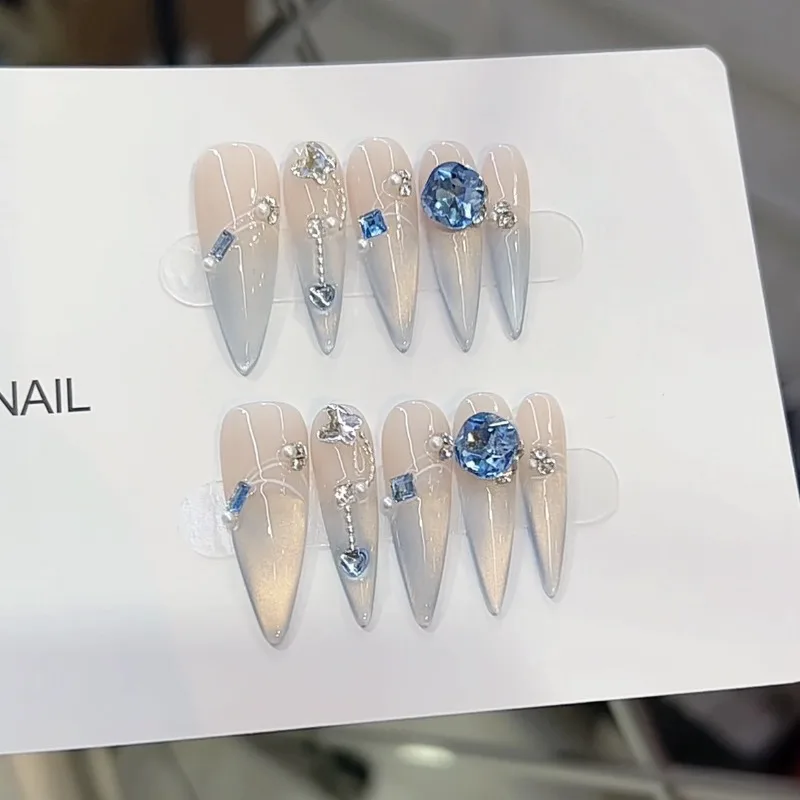 10pcs Handmade Blue Cat Eye Fingernails Fake Press on Nails Charms Medium Long Coffin Adhesive False Finger Nail Set with Glue
10pcs Handmade Blue Cat Eye Fingernails Fake Press on Nails Charms Medium Long Coffin Adhesive False Finger Nail Set with Glue