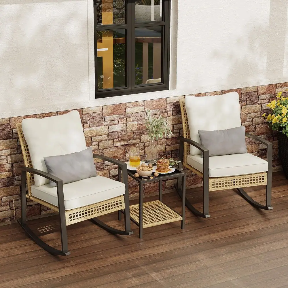 Piece Patio Rocking Chairs Set of 2, Outdoor Rocking Chair Bistro Set with Tempered Glass Coffee Table and Thick Lumbar Pillow
Piece Patio Rocking Chairs Set of 2, Outdoor Rocking Chair Bistro Set with Tempered Glass Coffee Table and Thick Lumbar Pillow
