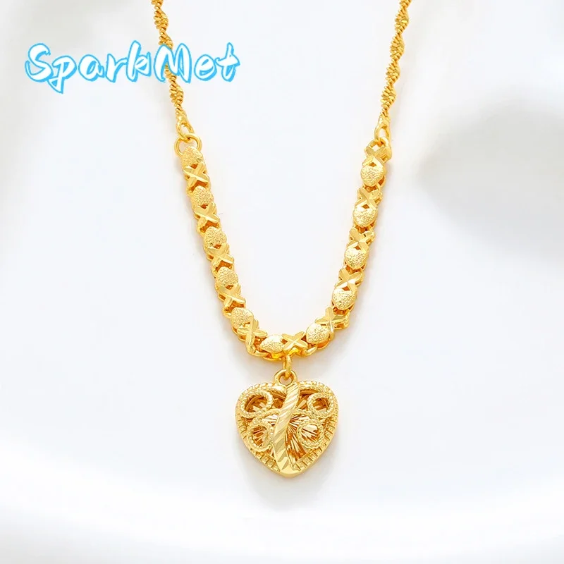SparkmetFashion 24K real gold Heart pendant water wave chain collar senior sense 999 gold vintage quality exquisite love necklac
SparkmetFashion 24K real gold Heart pendant water wave chain collar senior sense 999 gold vintage quality exquisite love necklac