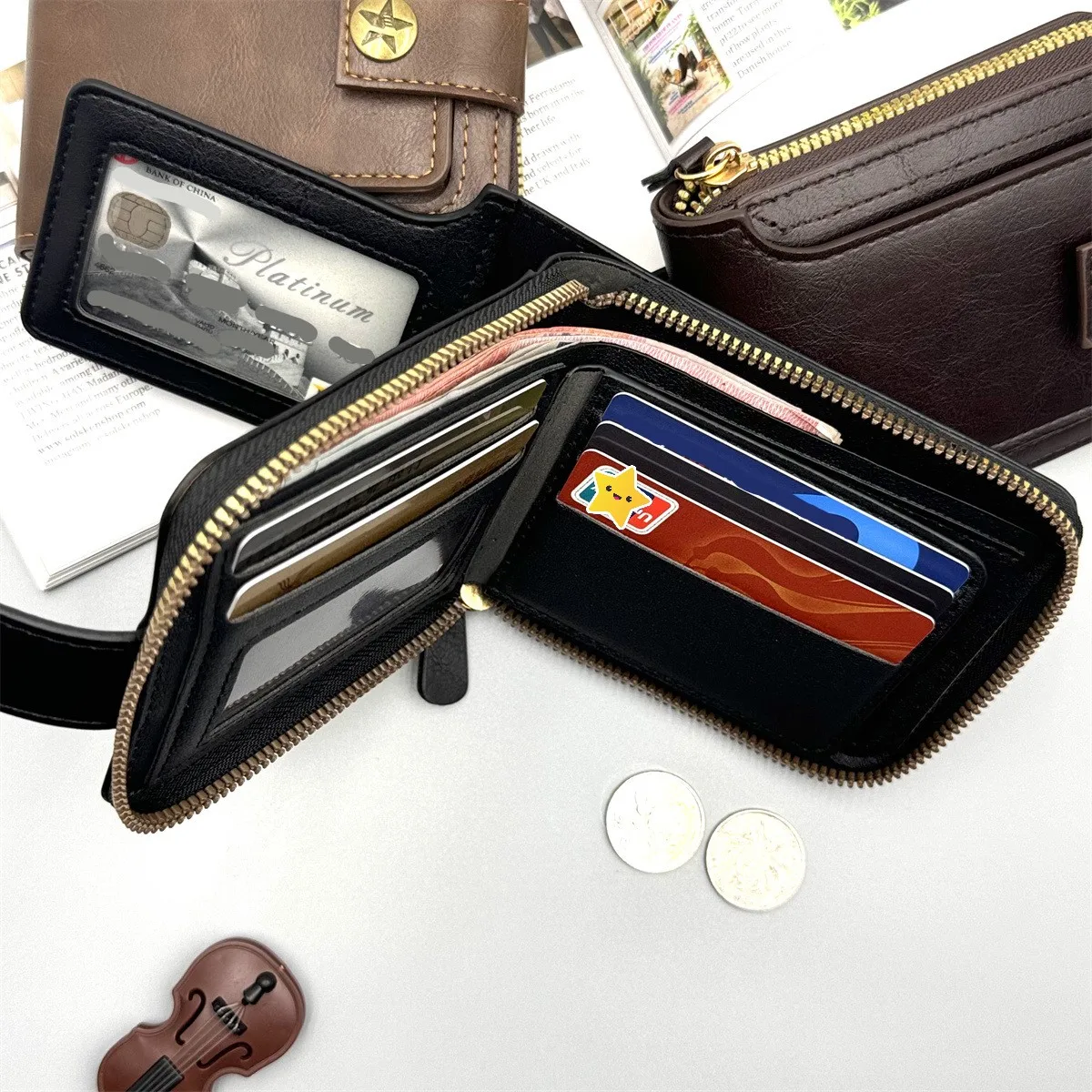 1pc men's short zipper wallet, PU material lightweight wallet, vintage US dollar wallet
1pc men's short zipper wallet, PU material lightweight wallet, vintage US dollar wallet