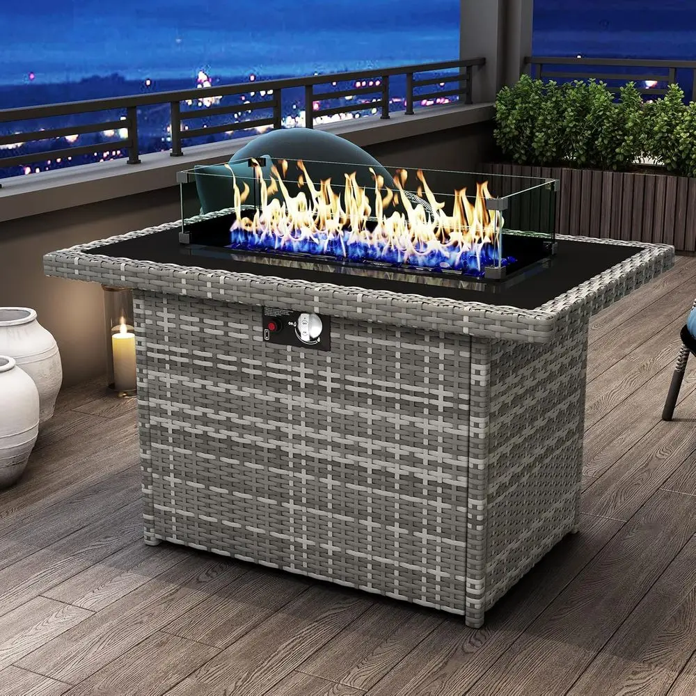 44 Inch Propane Gas ire Pits Table or Outside Patio, 60000 Recular Outdoor Wicker Rattan ire Pit with Glass Wind Guard
44 Inch Propane Gas ire Pits Table or Outside Patio, 60000 Recular Outdoor Wicker Rattan ire Pit with Glass Wind Guard
