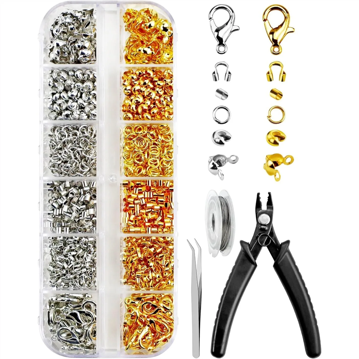 1200 Pcs Crimp Beads Kit for Jewelry Making, with Pliers and Wire, Silver and Gold
1200 Pcs Crimp Beads Kit for Jewelry Making, with Pliers and Wire, Silver and Gold