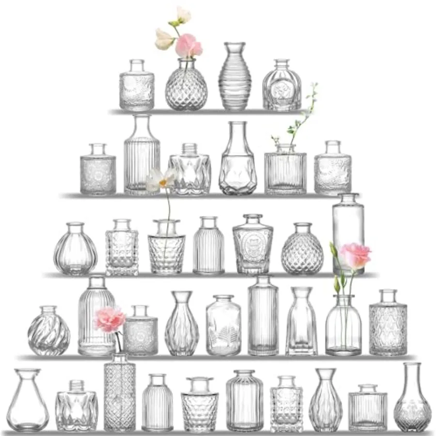 Clear Glass Bud Vases Set of 36, Mini Flower Vase for Centerpieces, Small Clear Bud Vases in Bulk for Wedding Decorations, Vint
Clear Glass Bud Vases Set of 36, Mini Flower Vase for Centerpieces, Small Clear Bud Vases in Bulk for Wedding Decorations, Vint