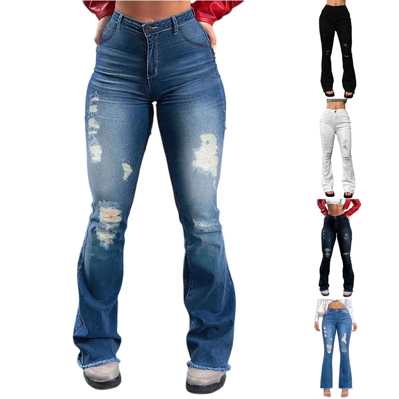 2025 модные облегающие джинсы с высокой талией в американском стиле Fly Bootcut для женщин, эластичные утягивающие сексуальные рваные джинсовые брюки 
2025 модные облегающие джинсы с высокой талией в американском стиле Fly Bootcut для женщин, эластичные утягивающие сексуальные рваные джинсовые брюки