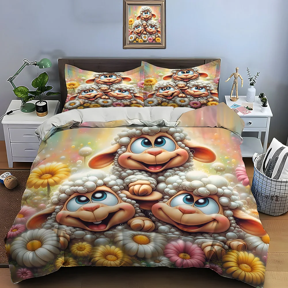Playful cartoon sheep with flowers Print Soft Comfortable Duvet Cover Bedding Set Included 1*Duvet Cover 2*Pillowcases
Playful cartoon sheep with flowers Print Soft Comfortable Duvet Cover Bedding Set Included 1*Duvet Cover 2*Pillowcases