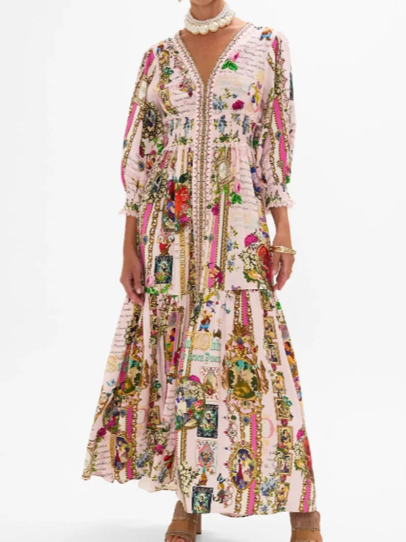 Women Flower Printed Robe Beaded Lace Stitching Long Sleeve V-Neck Sweet Autumn 2024 Maxi Dress
Women Flower Printed Robe Beaded Lace Stitching Long Sleeve V-Neck Sweet Autumn 2024 Maxi Dress