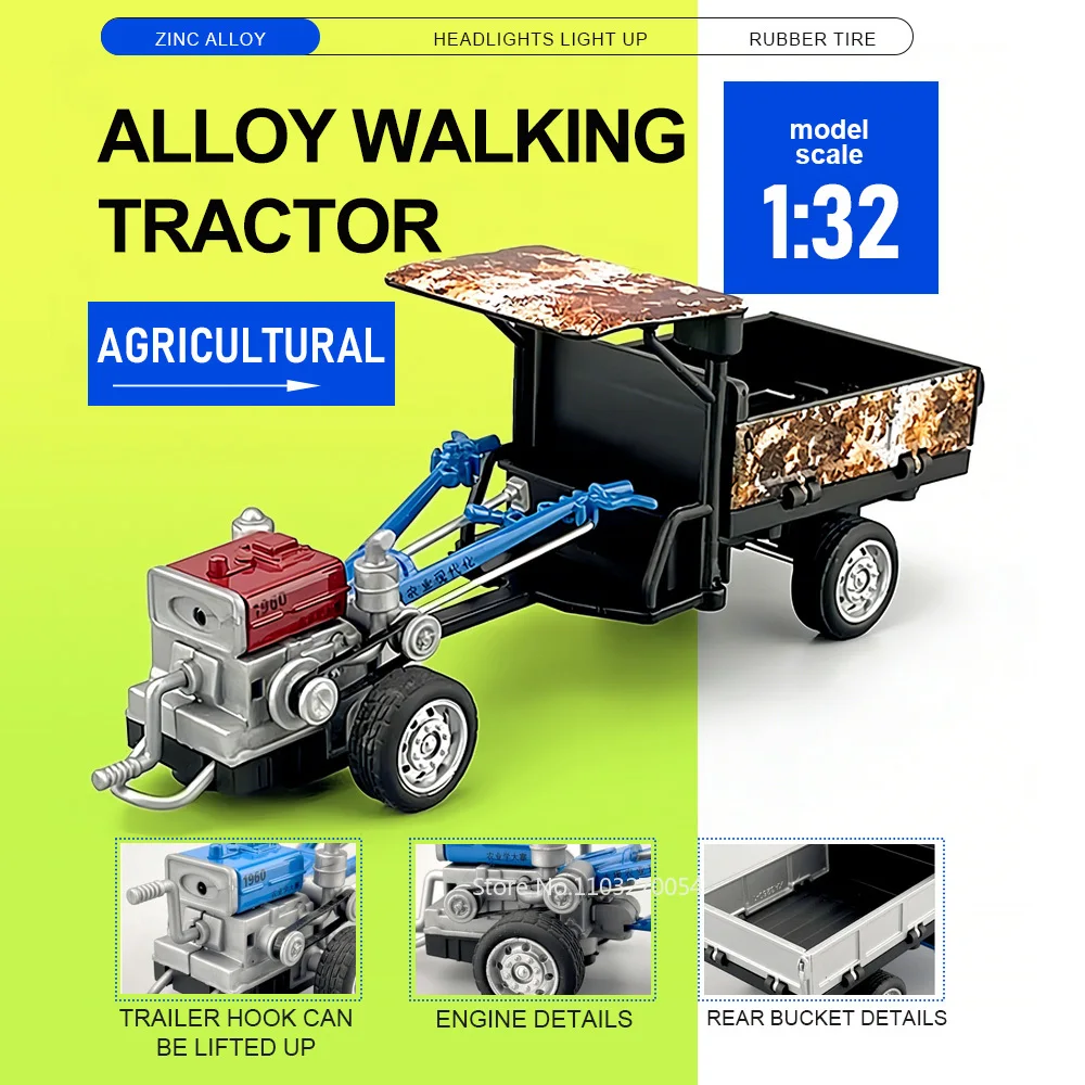 1:32 Agricultural Walking Tractor Diecast Car Alloy Model Toys with Sound Light Front Steering Rubber Tire Vehcie Children Gifts
1:32 Agricultural Walking Tractor Diecast Car Alloy Model Toys with Sound Light Front Steering Rubber Tire Vehcie Children Gifts