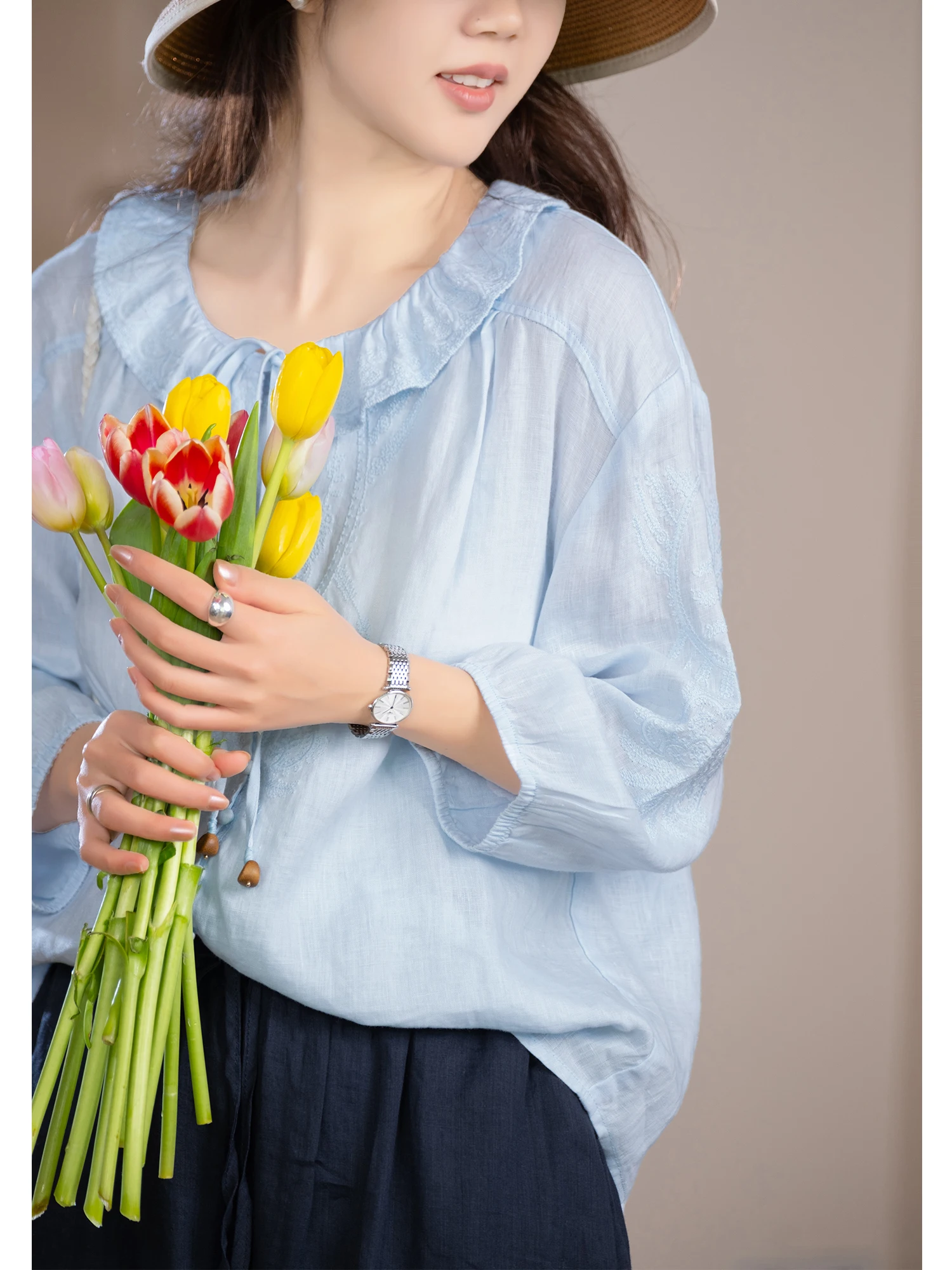 Весенняя коллекция: Нежные оттенки, легкие весенние цвета! Женская блузка из 100% льна с кружевным воротником, свободного кроя, с длинным рукавом
Весенняя коллекция: Нежные оттенки, легкие весенние цвета! Женская блузка из 100% льна с кружевным воротником, свободного кроя, с длинным рукавом