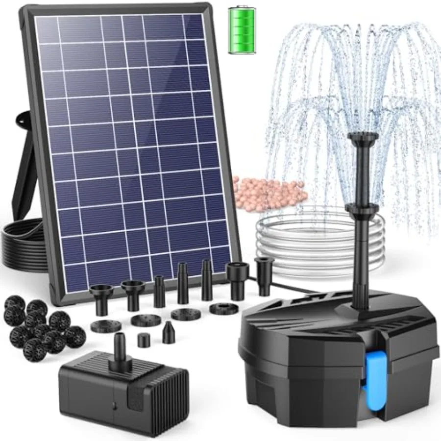 Solar pond filter for garden water features, ABS plastic, black, built-in 3600mAh battery backup and 8W solar panel
Solar pond filter for garden water features, ABS plastic, black, built-in 3600mAh battery backup and 8W solar panel