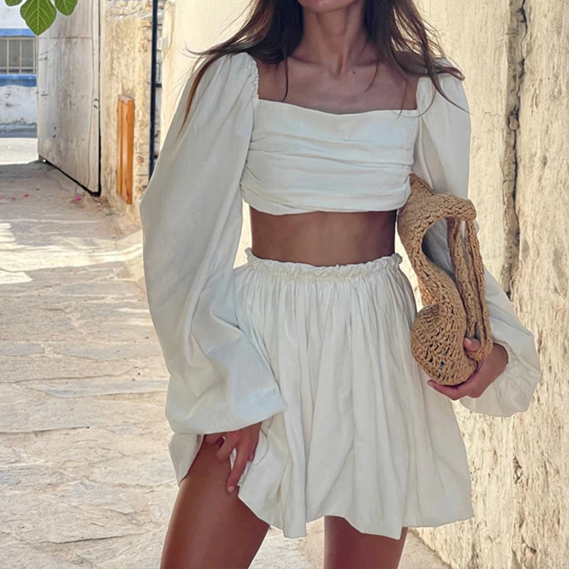 2025 Summer Elastic High Waist Mini Skirt Suit Ladies Sexy Ruffle Slim Beach Outfits All Match Lantern Sleeve Holiday Set 2Pcs
2025 Summer Elastic High Waist Mini Skirt Suit Ladies Sexy Ruffle Slim Beach Outfits All Match Lantern Sleeve Holiday Set 2Pcs
