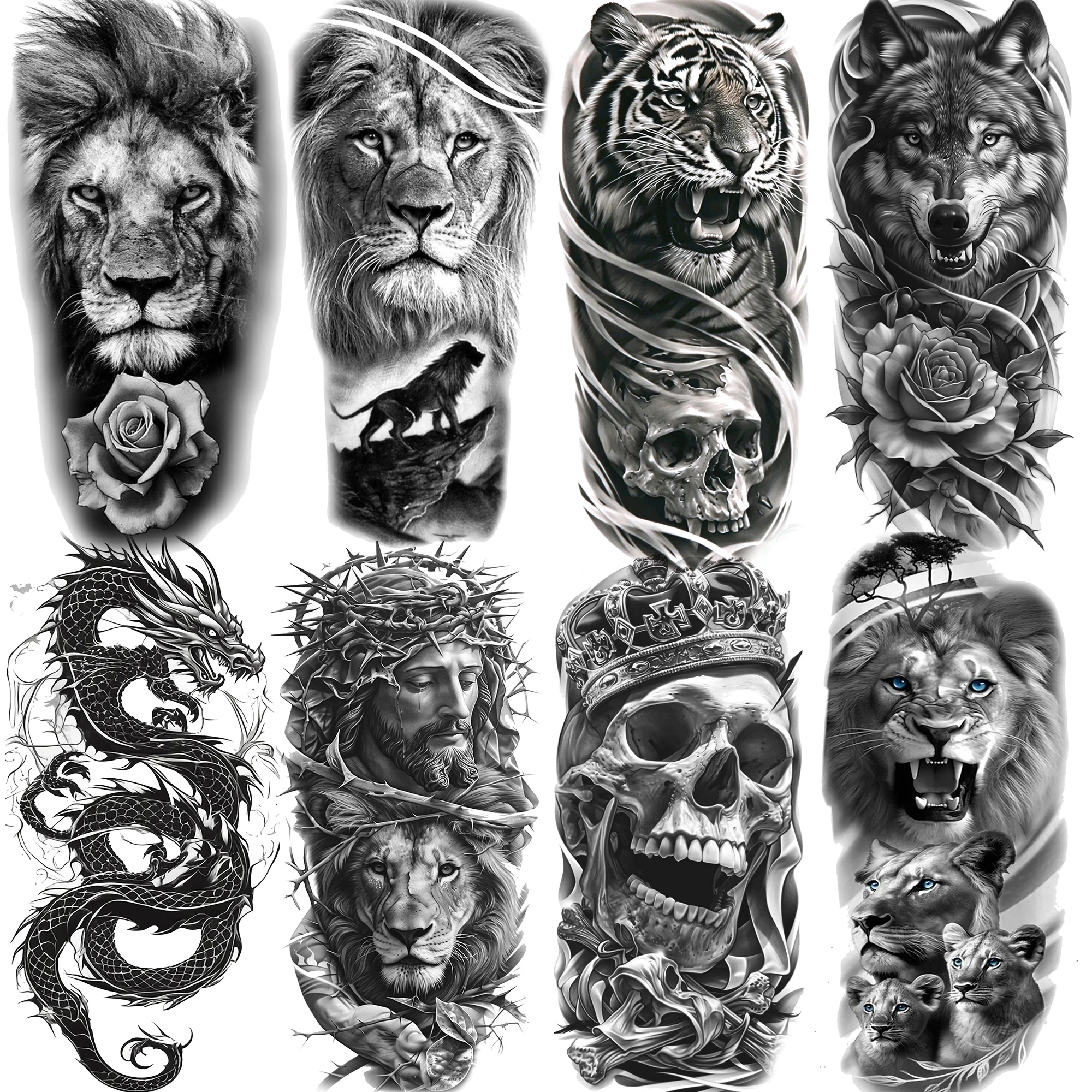 1 Sheet Fierce Lion Tiger Wolf Temporary Tattoos For Men Women Dragon Skull Tatoos Waterproof Realistic 3D Fake Tattoos Sticker
1 Sheet Fierce Lion Tiger Wolf Temporary Tattoos For Men Women Dragon Skull Tatoos Waterproof Realistic 3D Fake Tattoos Sticker