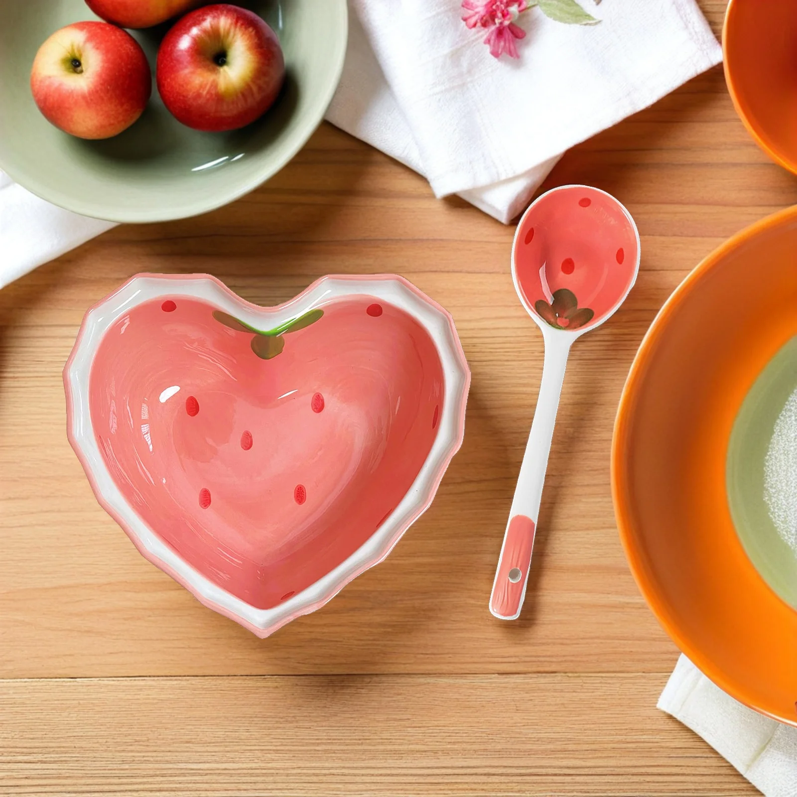 1Set Heart Shaped Strawberry Bowl and Spoon Set Ceramic Decorative Serving Plate Wear Resistant Tableware for Snacks Fruits
1Set Heart Shaped Strawberry Bowl and Spoon Set Ceramic Decorative Serving Plate Wear Resistant Tableware for Snacks Fruits