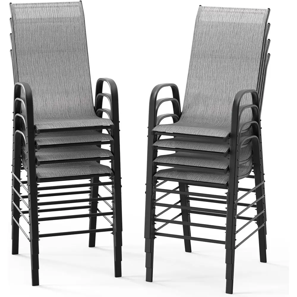 Set of 8 Stackable Outdoor Bar Stools with High Back, Armrests, and Sling Seats for Patio, Garden, or Bar in Silver Gray
Set of 8 Stackable Outdoor Bar Stools with High Back, Armrests, and Sling Seats for Patio, Garden, or Bar in Silver Gray