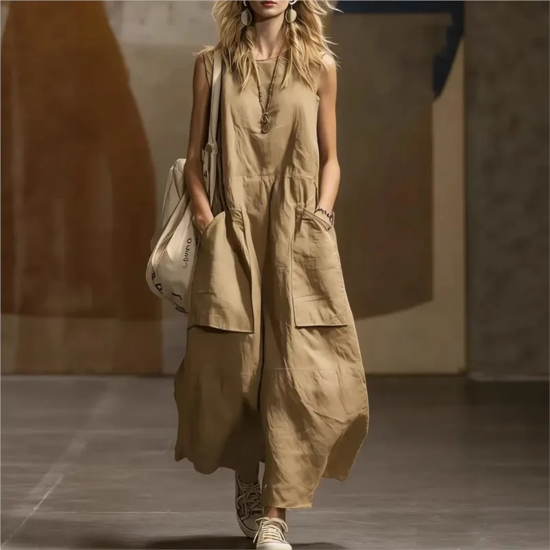 Fashion Loose Solid color Dress Simple Sleeveless Round Neck Casual Big Pocket Female Plus Size Maxi Long Dresse 2026 Summer New
Fashion Loose Solid color Dress Simple Sleeveless Round Neck Casual Big Pocket Female Plus Size Maxi Long Dresse 2026 Summer New