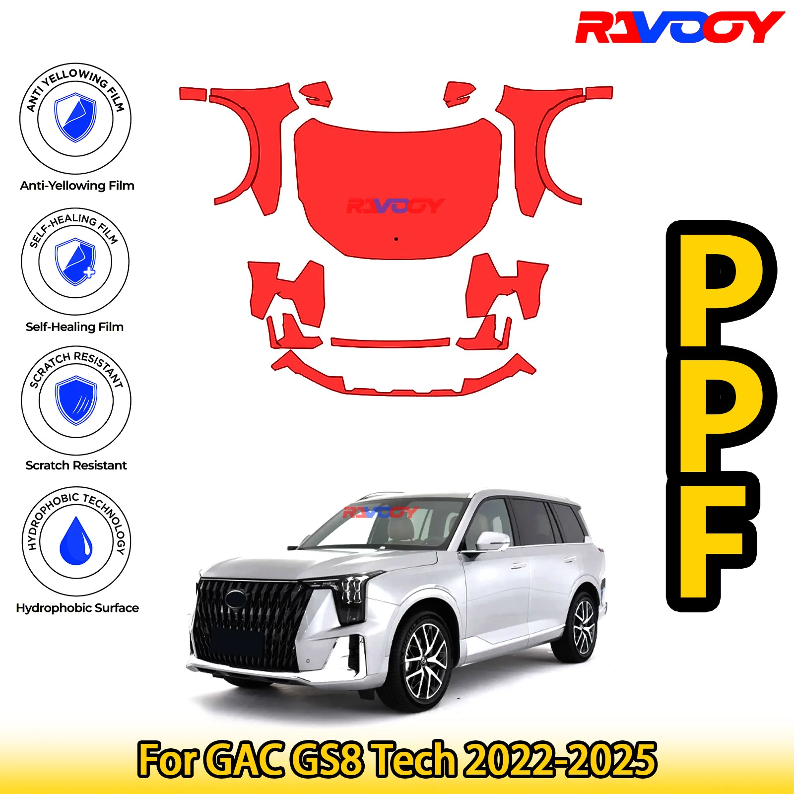 For GAC GS8 Tech 2022-2025 Glossy Matte Black Precut front PPF Kit Paint Protection Film 
For GAC GS8 Tech 2022-2025 Glossy Matte Black Precut front PPF Kit Paint Protection Film