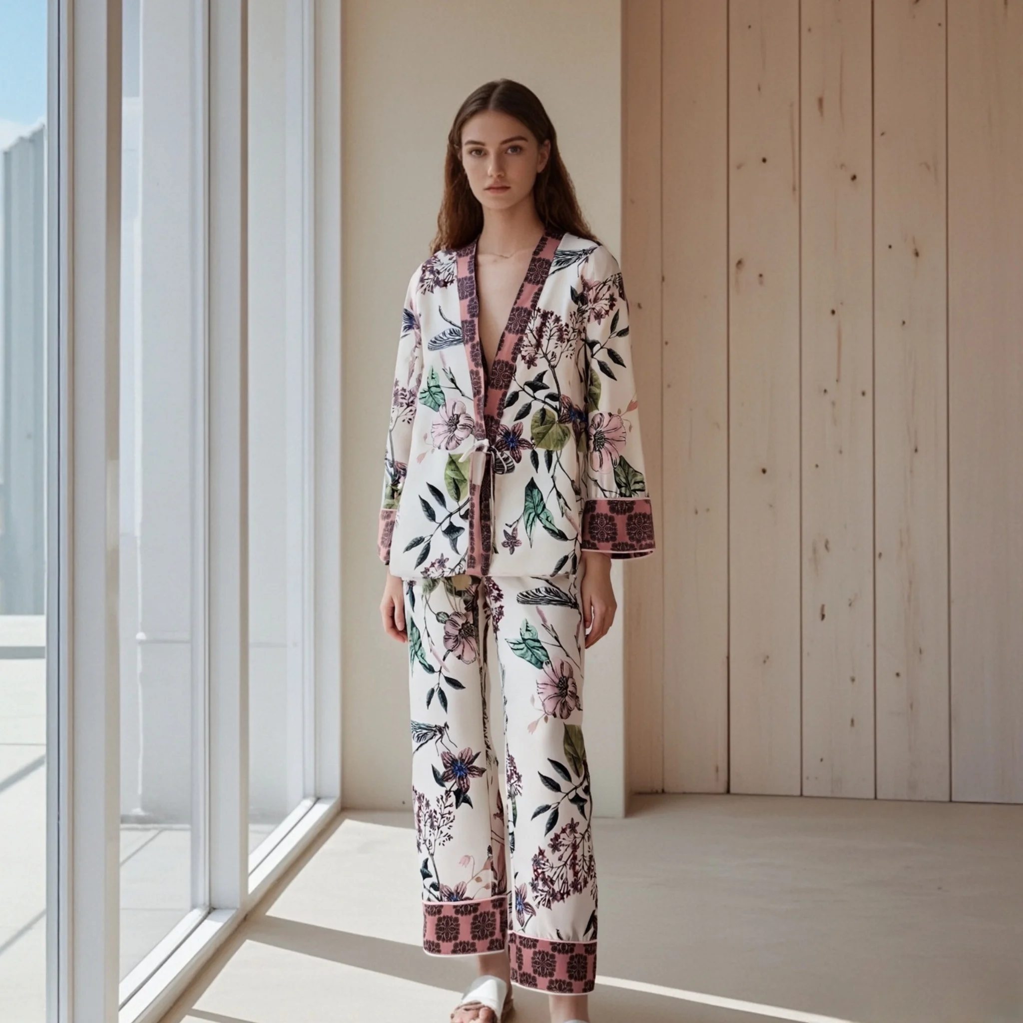 Ladies Floral Print Long Sleeve Robe and Pants Set for 2025 Ideal for Relaxing at Home and Loungewear
Ladies Floral Print Long Sleeve Robe and Pants Set for 2025 Ideal for Relaxing at Home and Loungewear