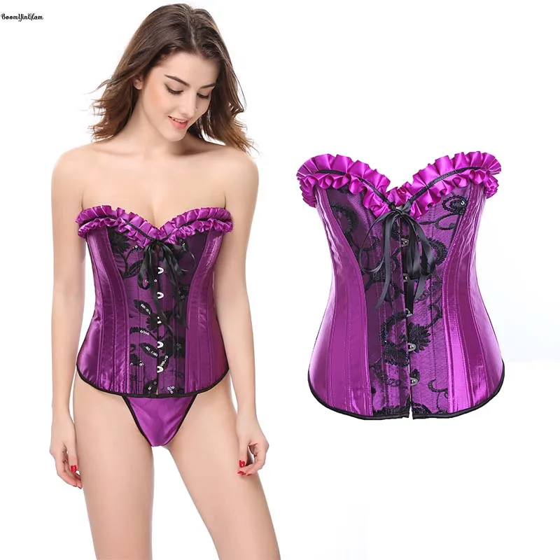 16 Fishbones Lilac Purple Women's Plus Size S-6XL Ruffled Lace Up Boned Sequin Overbust Corset With Thong
16 Fishbones Lilac Purple Women's Plus Size S-6XL Ruffled Lace Up Boned Sequin Overbust Corset With Thong