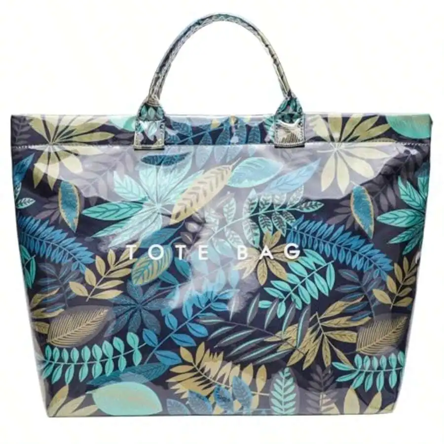 PVC Tote Bag with Tropical Leaf Print - Large Capacity Top-Handle Handbag for Women
PVC Tote Bag with Tropical Leaf Print - Large Capacity Top-Handle Handbag for Women