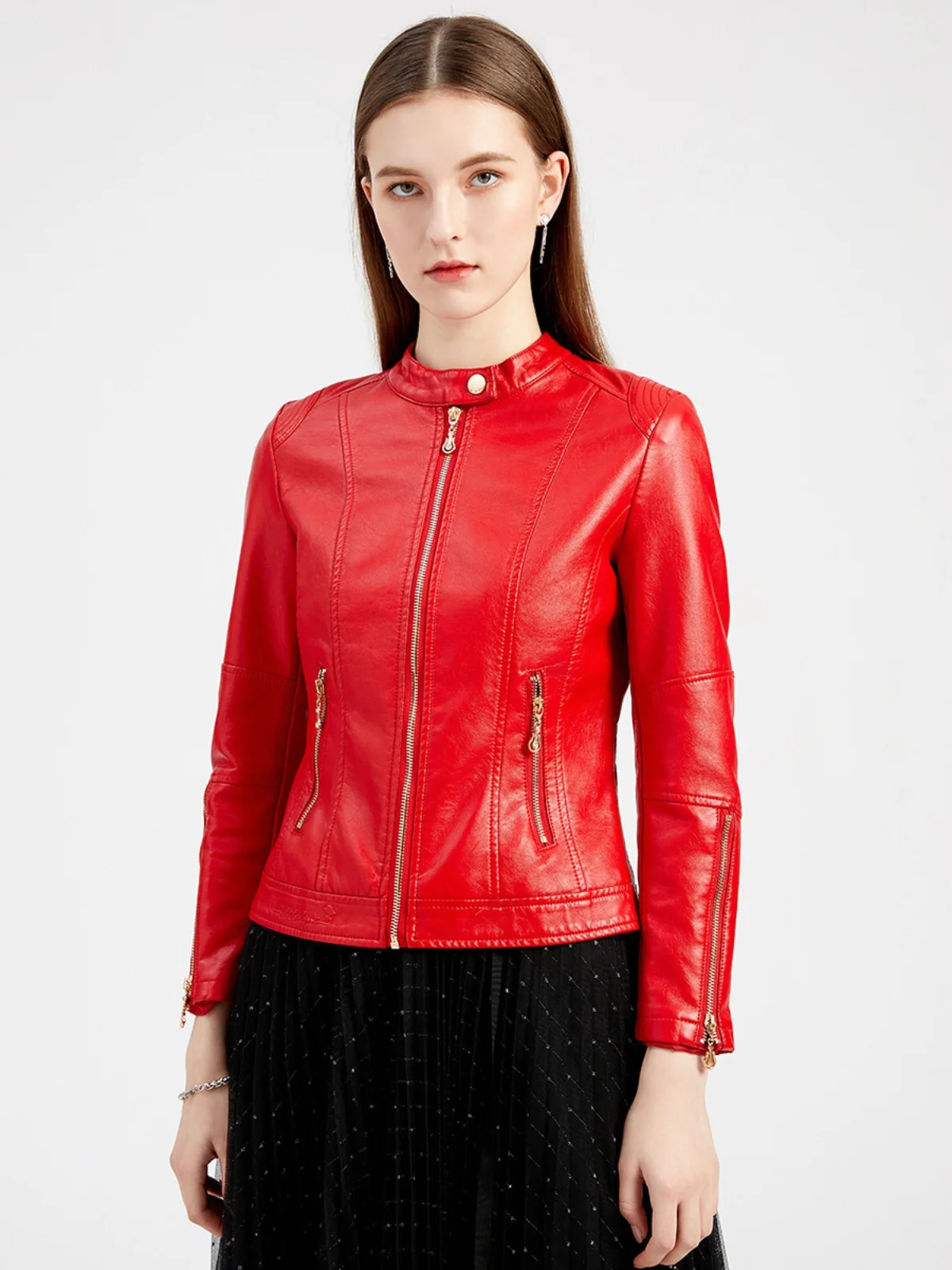 Модная женская куртка из искусственной кожи с воротником-стойкой, весенне-осеннее кожаное пальто, стильное, с длинной молнией, стандартный крой
Модная женская куртка из искусственной кожи с воротником-стойкой, весенне-осеннее кожаное пальто, стильное, с длинной молнией, стандартный крой