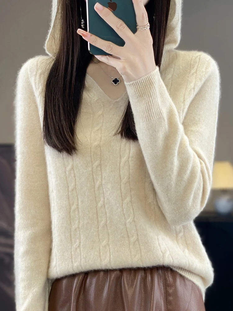Fashion Wool Hooded Pullover Twisted Knitted Sweater Spring Autumn Casual Versatile Women's Top Warm Long Sleeved Base Shirt
Fashion Wool Hooded Pullover Twisted Knitted Sweater Spring Autumn Casual Versatile Women's Top Warm Long Sleeved Base Shirt