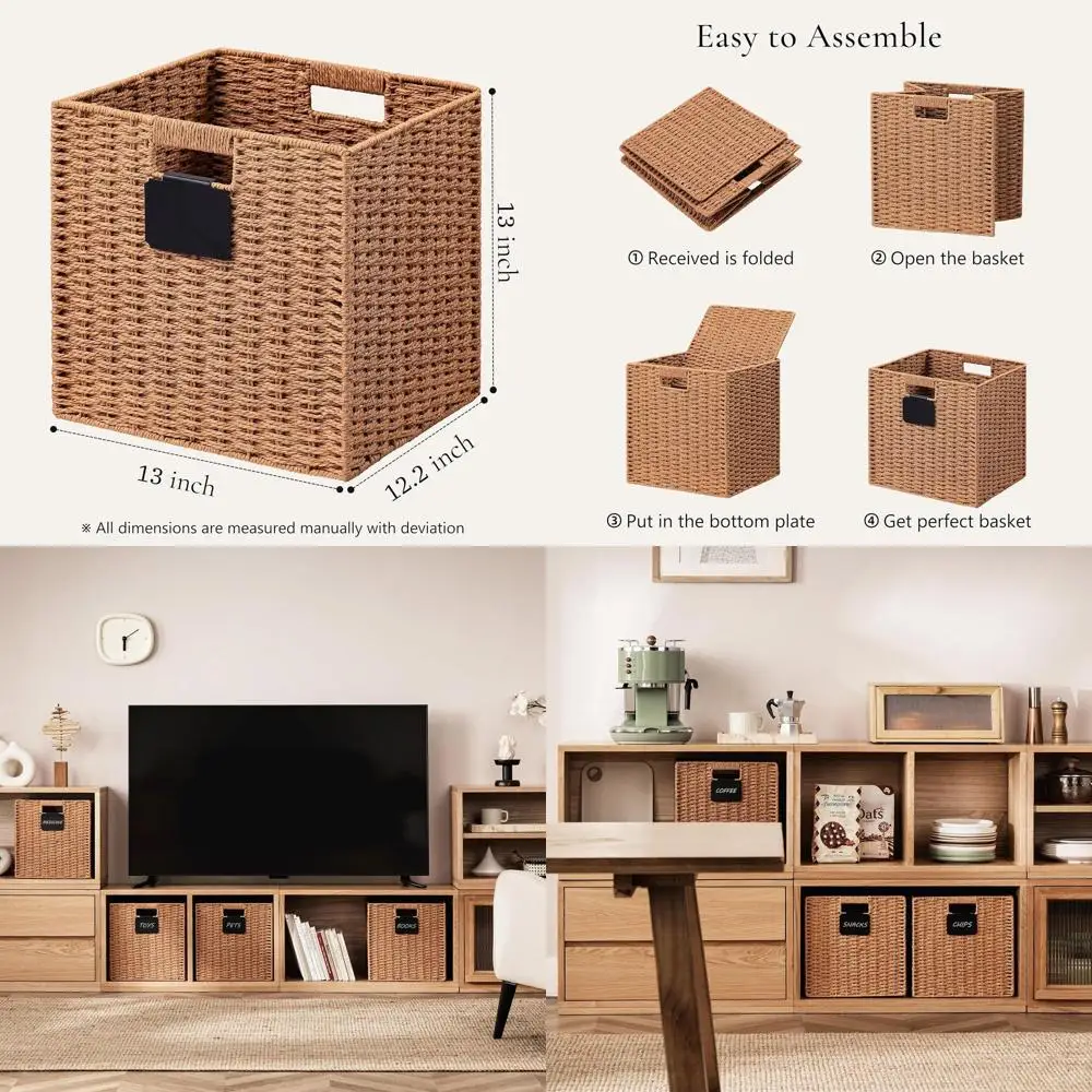 Set of 4 Foldable Wicker Storage Cubes with Labels for Shelves and Organizing, Caramel Colored
Set of 4 Foldable Wicker Storage Cubes with Labels for Shelves and Organizing, Caramel Colored