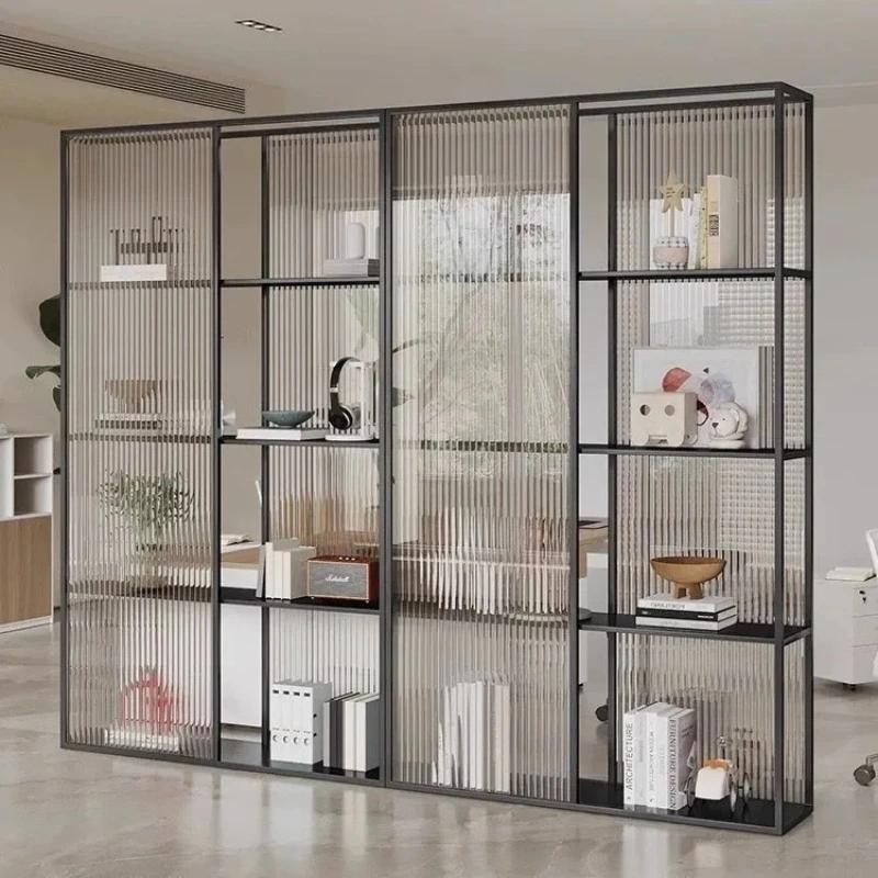 Modern wrought iron glass partition office entrance entrance screen decoration simple background wall shelf
Modern wrought iron glass partition office entrance entrance screen decoration simple background wall shelf