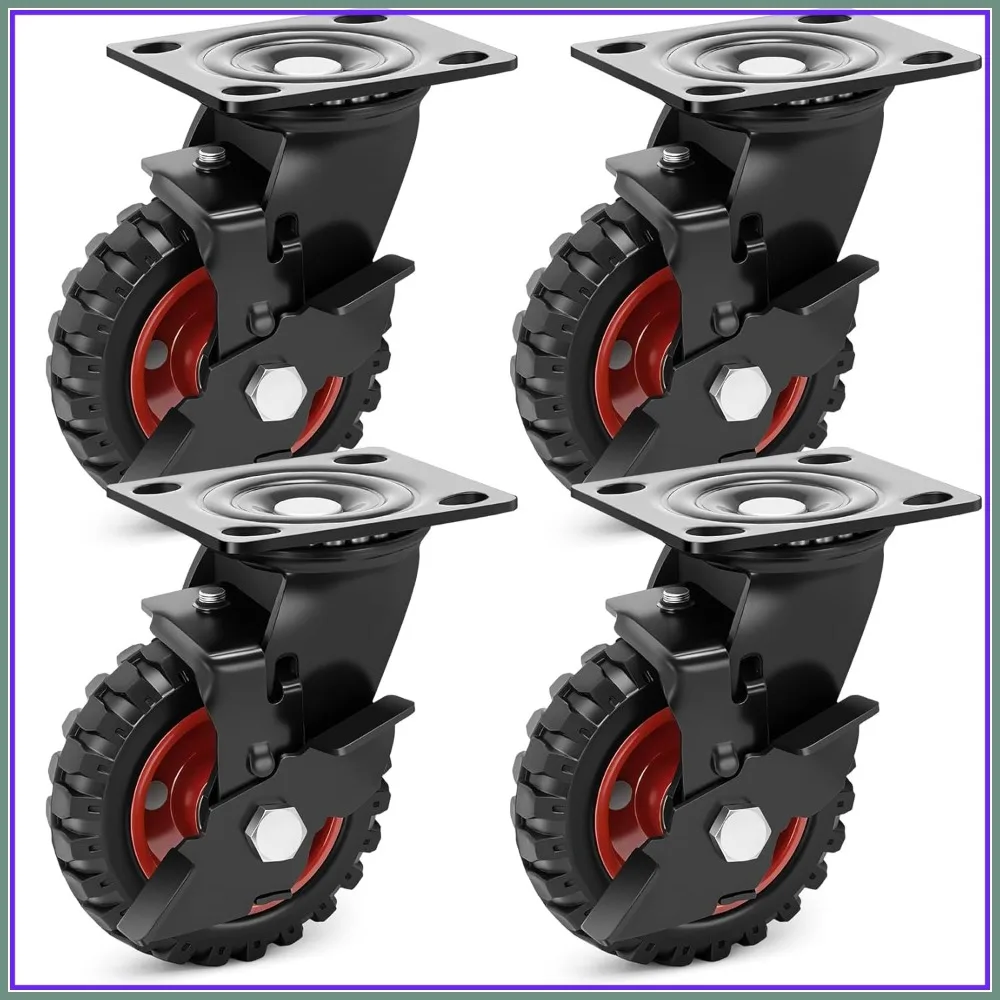 5 Inch Heavy Duty Casters Set of 4, 1080 LBS Capacity, Rubber Wheels with Brake for Workbench Cart
5 Inch Heavy Duty Casters Set of 4, 1080 LBS Capacity, Rubber Wheels with Brake for Workbench Cart