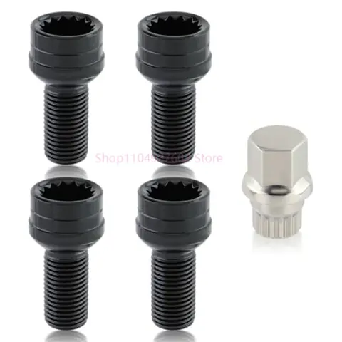 5PCS new M14x1.5 8D0601139F Wheels Bolt Key & Lock Lug Nut Set For VW/Golf/Jetta/Beetle/Passat/Audi Black