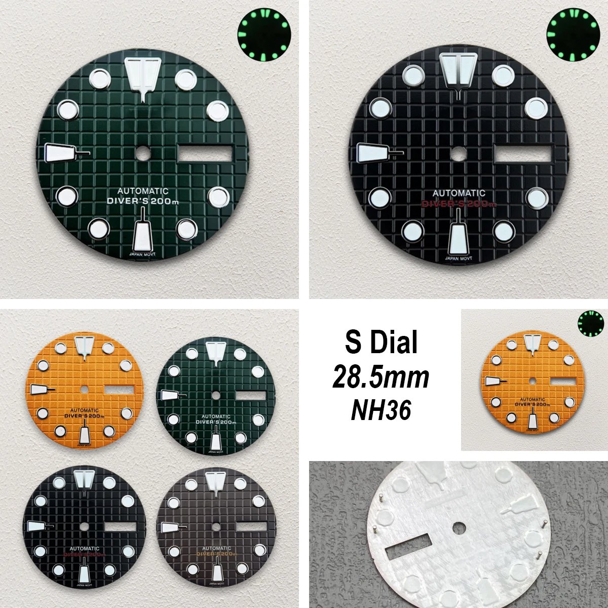 28.5mm S Logo Waffle Dial Fit NH36/4R36 Automatic Movement C3 Green Luminous High-Quality Watch Modification Accessories
28.5mm S Logo Waffle Dial Fit NH36/4R36 Automatic Movement C3 Green Luminous High-Quality Watch Modification Accessories