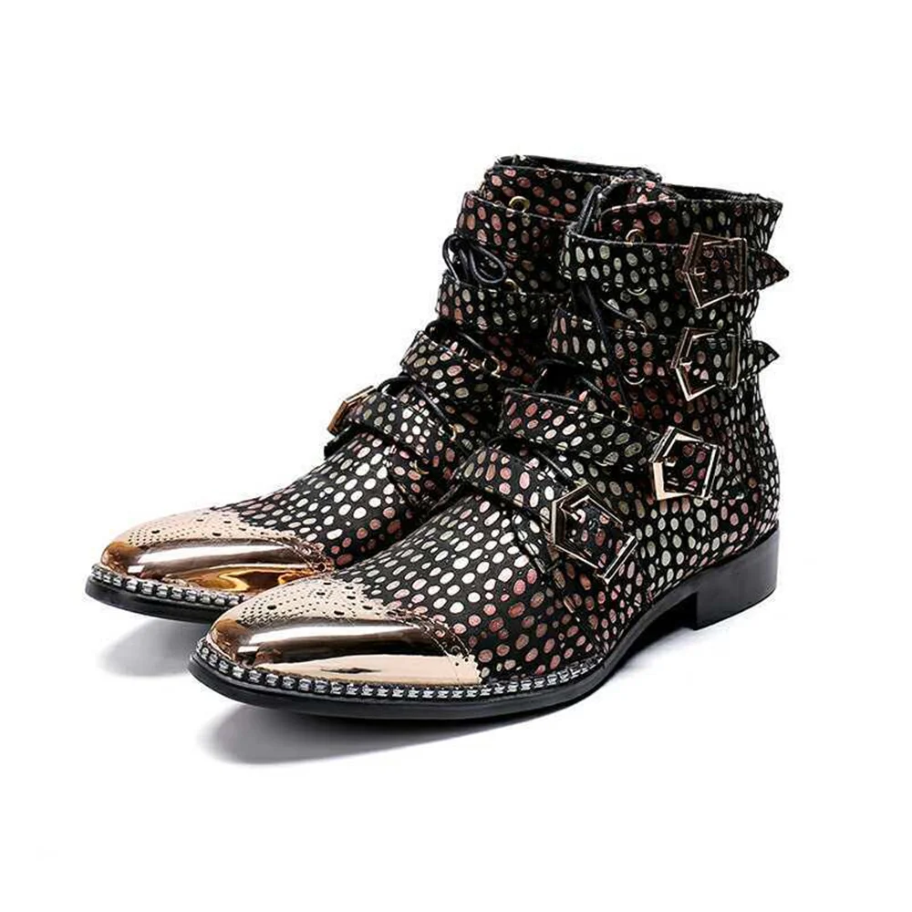 Gold Metal Three Buckles Dot Genuine Leather High Heels Pointed Toe Boots Male Plus Size Fashion Party British Style Dress Shoe
Gold Metal Three Buckles Dot Genuine Leather High Heels Pointed Toe Boots Male Plus Size Fashion Party British Style Dress Shoe