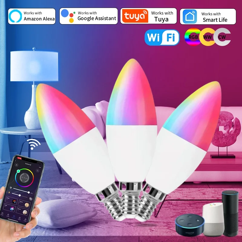 Умная Wi-Fi LED-лампа Tuya E14, светодиодные лампы-свечи 5W 7W 9W 220V, диммируемые RGB-лампы с управлением через приложение и голосовым управлением (Alexa, Google Assistant) для умного дома
Умная Wi-Fi LED-лампа Tuya E14, светодиодные лампы-свечи 5W 7W 9W 220V, диммируемые RGB-лампы с управлением через приложение и голосовым управлением (Alexa, Google Assistant) для умного дома