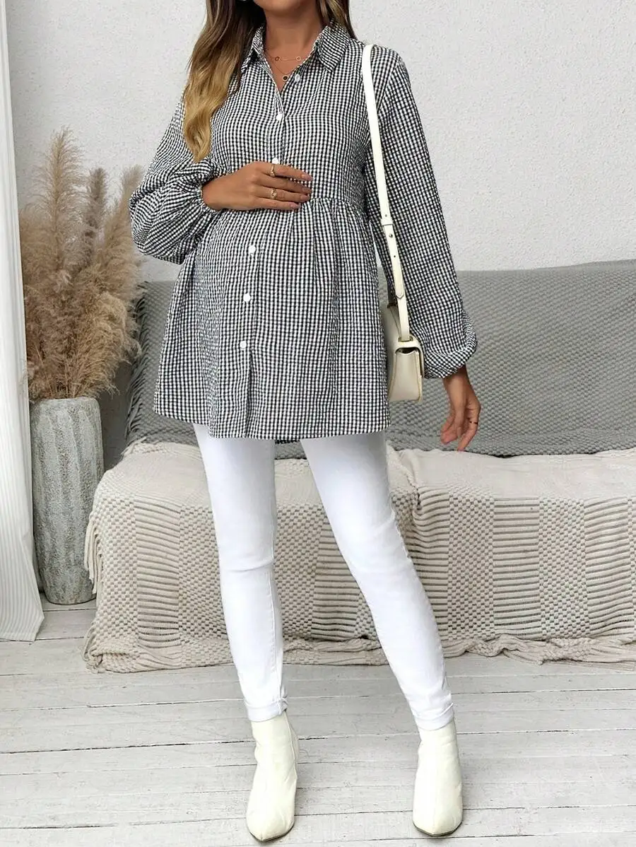Maternity Plaid Lantern Sleeve Blouse Casual Autumn Shirt
Maternity Plaid Lantern Sleeve Blouse Casual Autumn Shirt