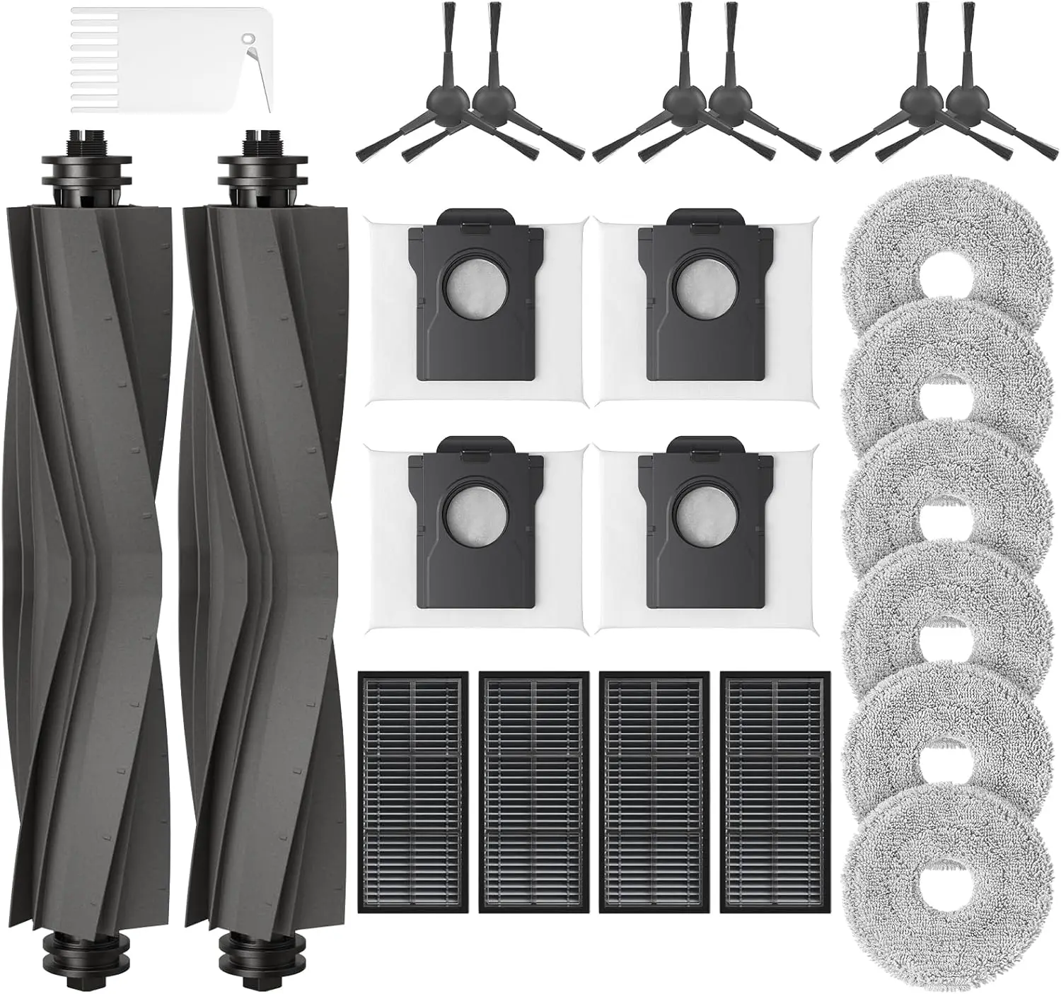23-Piece Robot Vacuum Replacement Kit: 2 Main Brushes, 6 Side Brushes, 4 Filters, 4 Dust Bags, 6 Mop Pads & Cleaning Brush
23-Piece Robot Vacuum Replacement Kit: 2 Main Brushes, 6 Side Brushes, 4 Filters, 4 Dust Bags, 6 Mop Pads & Cleaning Brush